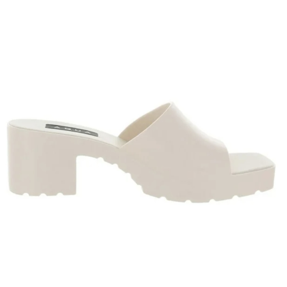 AQUA Womens Ivory Treaded Jelly Square Toe Block Heel Slip On Heeled Sandal 6